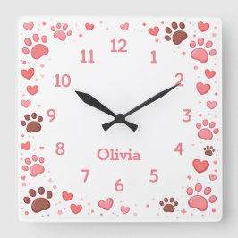 Customizable Name Pet Paw Print Wall Clock Fyrkantig Klocka