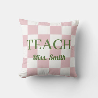 Customizable Name Teach Tote Cute Pink Checkered Kudde