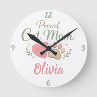 Customizable name Wall Clock For Cat Mom Rund Klocka