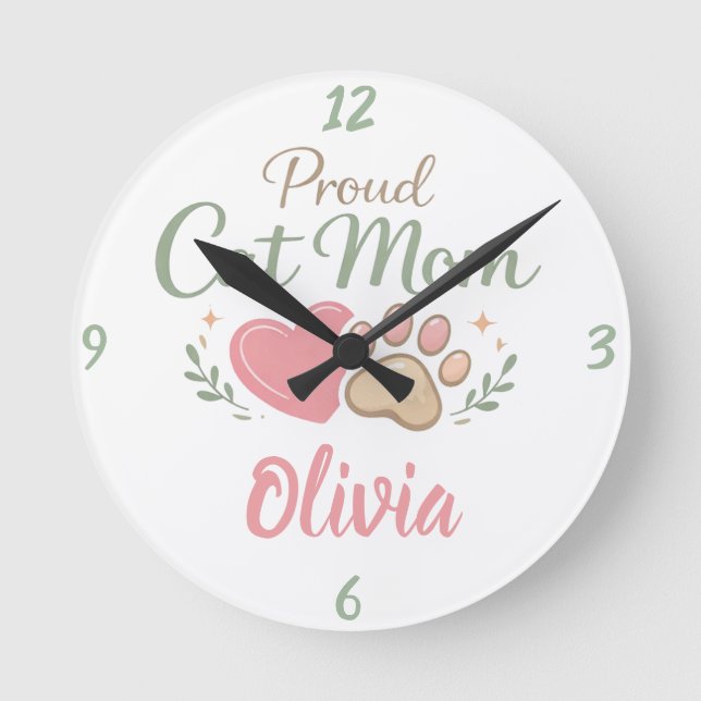 Customizable name Wall Clock For Cat Mom Rund Klocka (Framsida)