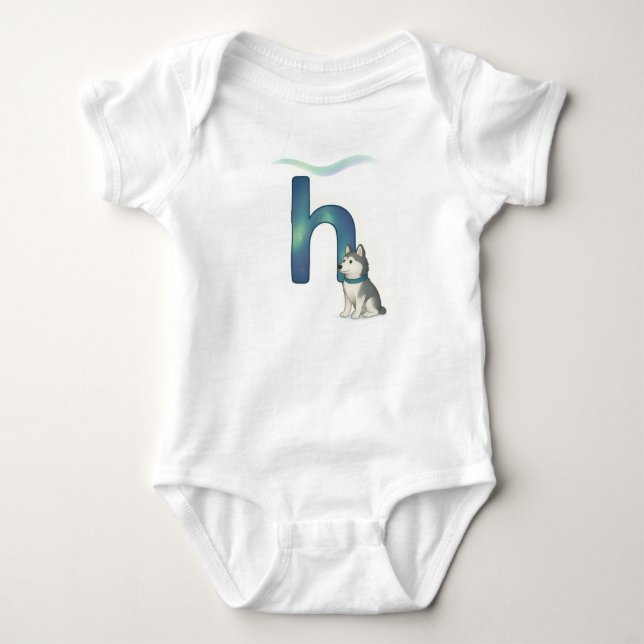 Customizable Northern Lights Letter H Husky Puppy T Shirt (Framsida)