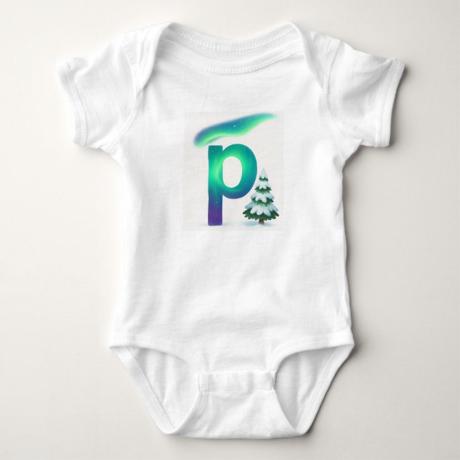 Customizable Northern Lights Letter P Winter Pine T Shirt (Framsida)