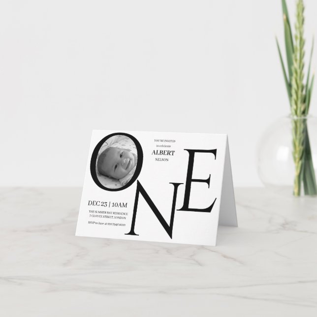 Customizable ONE First Birthday Photo Inbjudan (Framsida)
