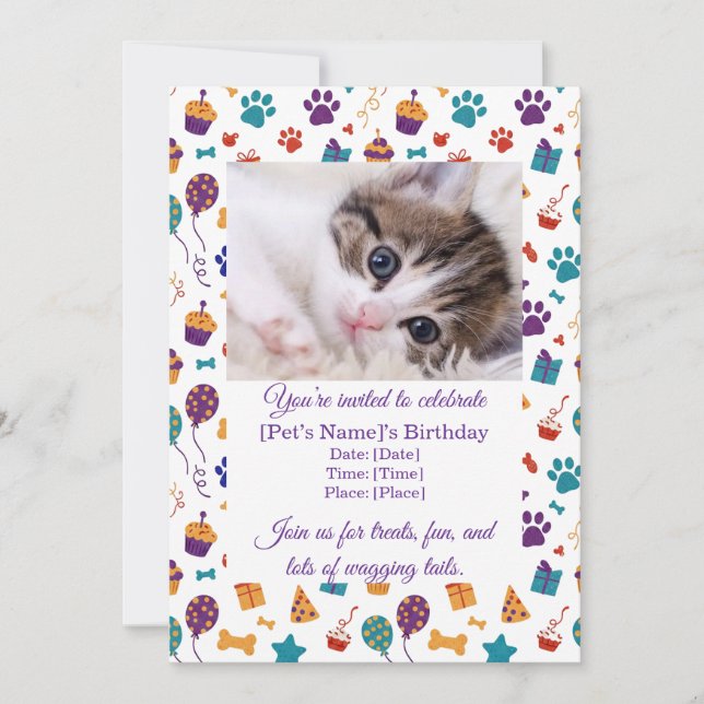 Customizable Pet Birthday Party Invitation Inbjudningar (Framsida)