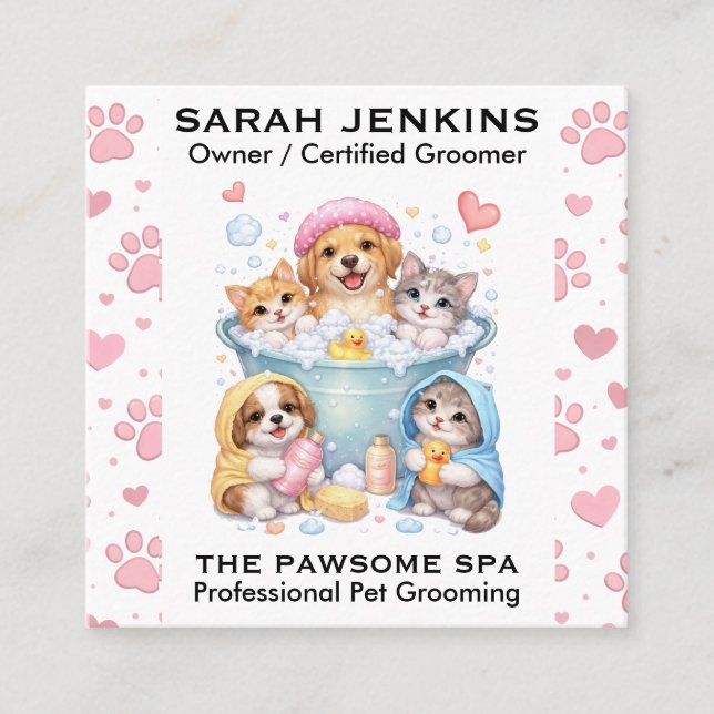 Customizable Pet Grooming Business Card  Fyrkantigt Visitkort (Framsida)