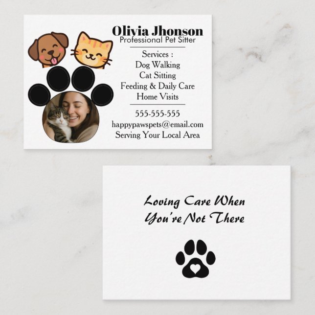 Customizable Pet Sitter Business Card Visitkort (Fram/baksida)