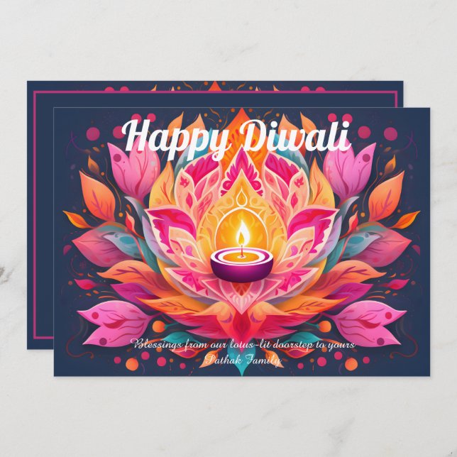 Customizable Petals Aglow Diwali Card Inbjudningar (Fram/baksida)