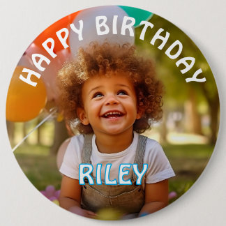 Customizable Photo and Name Birthday Button Knapp