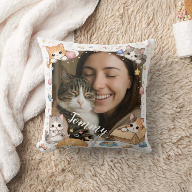 Customizable Photo and Name Pillow for Pet Lovers Kudde (Filt)