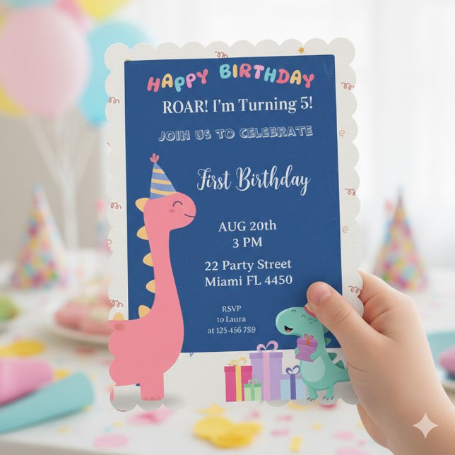 Customizable pink and blue dinosaur party invitati inbjudningar (Skapare uppladdad)