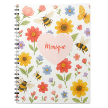 Customizable Pink Orange Floral and Bee Pattern