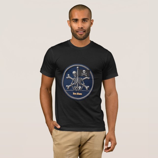 Customizable Pirate Skull T-Shirt: Add Name & Flag T Shirt (Hel framsida)
