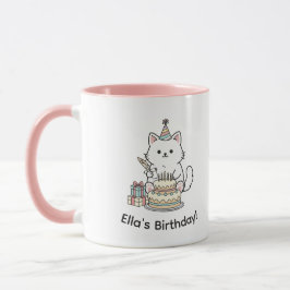 "Customizable" Playful Cat Birthday Cake & Gifts Mugg