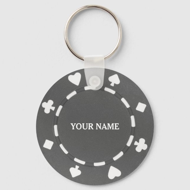 Customizable poker chip gray grey nyckelring (Framsida)
