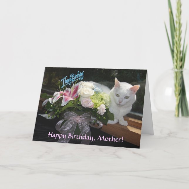 Customizable Pretty Cat/Flowers Birthday Kort (Framsida)