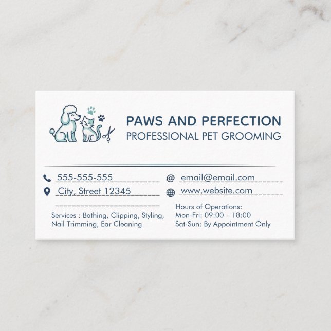 Customizable Professional Pet Grooming  Visitkort (Framsida)