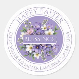 Customizable Purple Floral Easter Sticker Runt Klistermärke