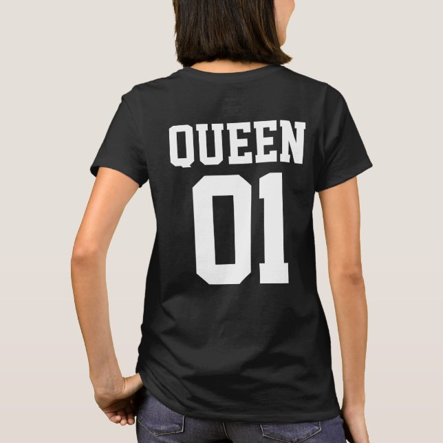 Customizable Queen Number 01 Varsity Style Women's T Shirt (Baksida)