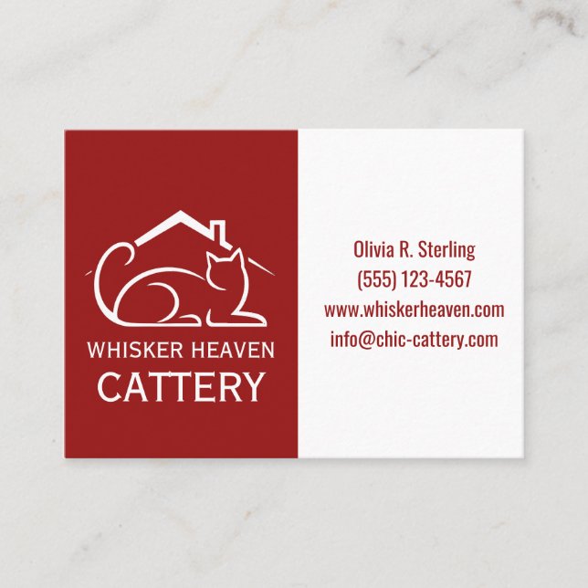 Customizable Red Minimalist Cattery Business Card  (Framsida)