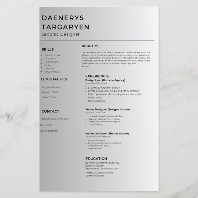 customizable resume sheet curriculum vitae (Framsida)