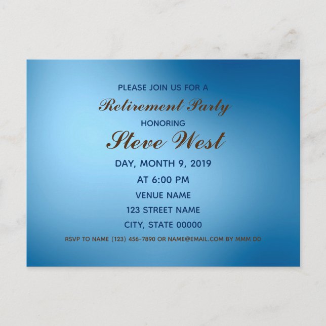 Customizable retirement invitation blue gradient vykort (Framsida)