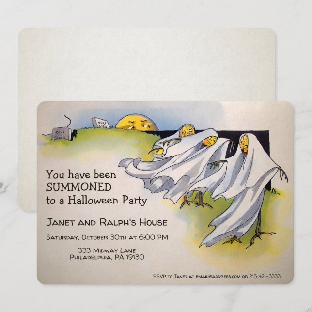 Customizable Retro Spooky Halloween Invitation Inbjudningar (Fram/baksida)