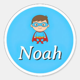 Customizable Round Kids Name Sticker – Superhero  Runt Klistermärke