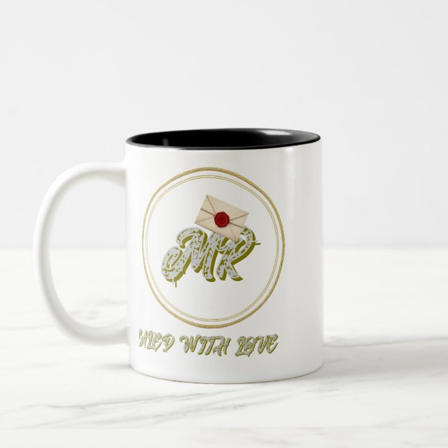 Customizable Sealed With Love – MR Monogram Mug Två-Tonad Mugg (Vänster)