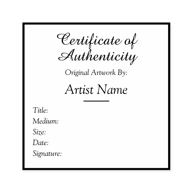 Customizable Square Certificate of Authenticity Stämpel (Tryck)