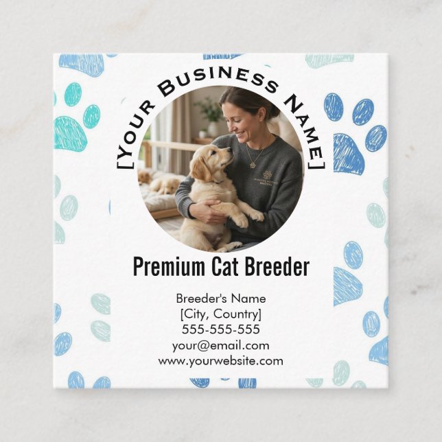Customizable Square Pet Breeder Business Card  Fyrkantigt Visitkort (Framsida)