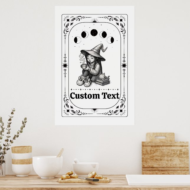 Customizable Tarot Whimsy Zodiac Celestial Witch Poster (Kök)