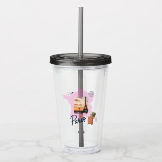 Customizable Travel Themed Paris Acrylic Tumbler Take Away Mugg