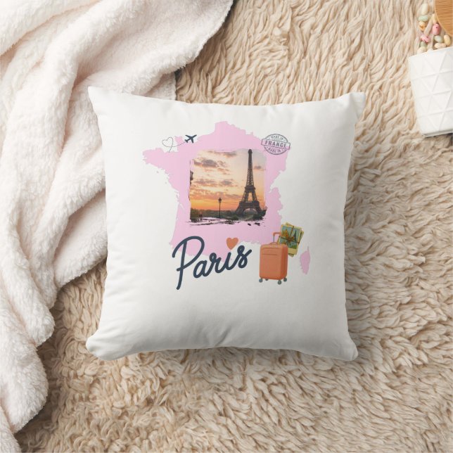 Customizable Travel Themed Paris Pillow. Kudde (Filt)