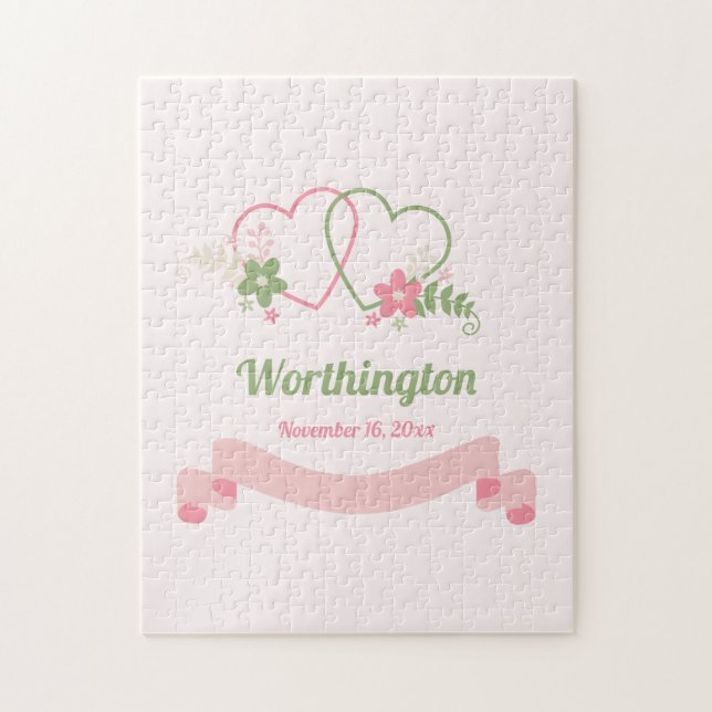 Customizable Two Linked Hearts Love Design Pussel (Vertikal)