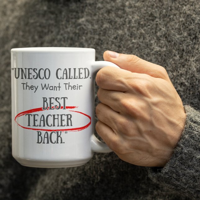 Customizable UNESCO asking for their Bestteachers  Kaffemugg (Skapare uppladdad)