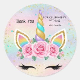 Customizable Unicorn Birthday Party Favor Sticker Runt Klistermärke