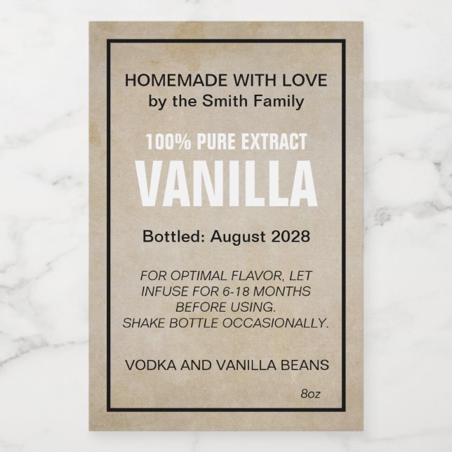 Customizable Vanilla Extract Label ZVE_07b Vinetikett (Enkel etikett)