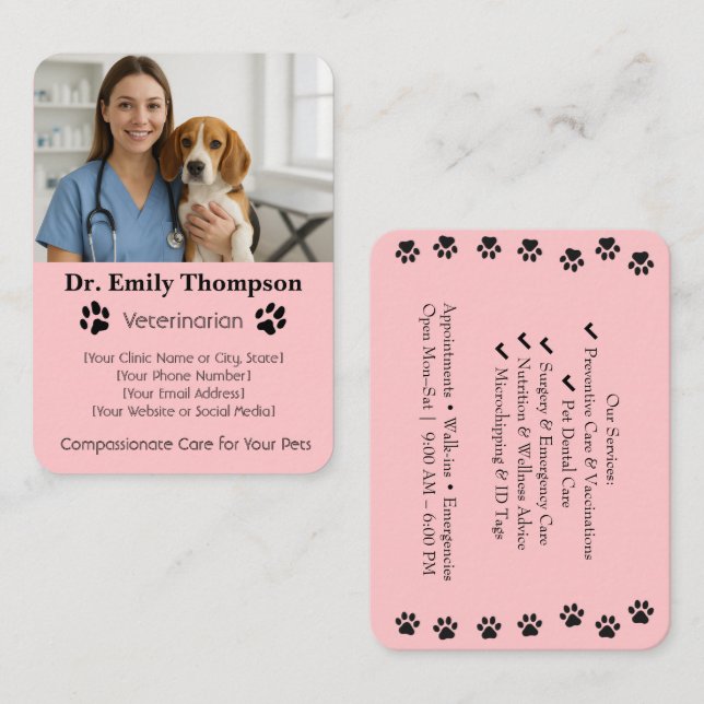 Customizable Veterinarian Business Card – Photo  Visitkort (Fram/baksida)