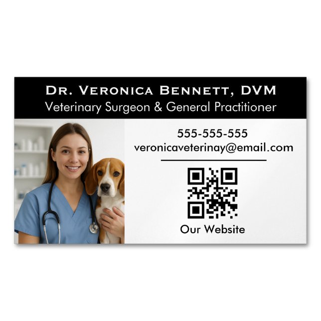 Customizable Veterinary Professional Photo  Magnetiska Visitkort (Framsida)