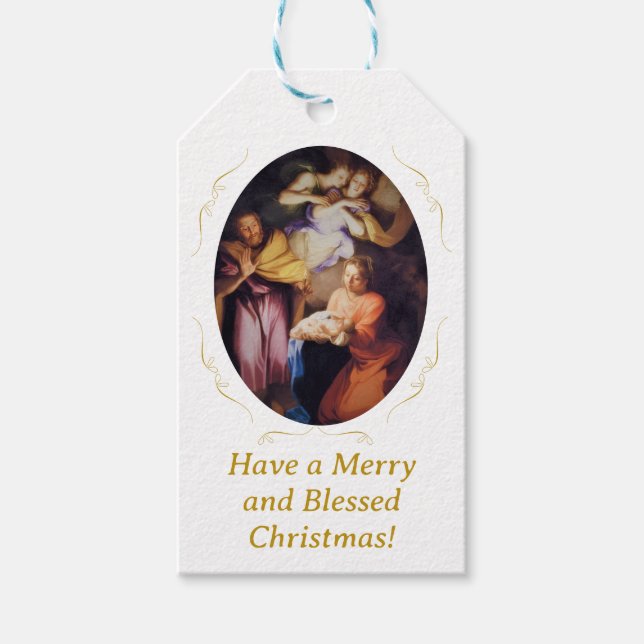 Customizable Vintage Nativity Christmas  Presentetikett (Framsidan)