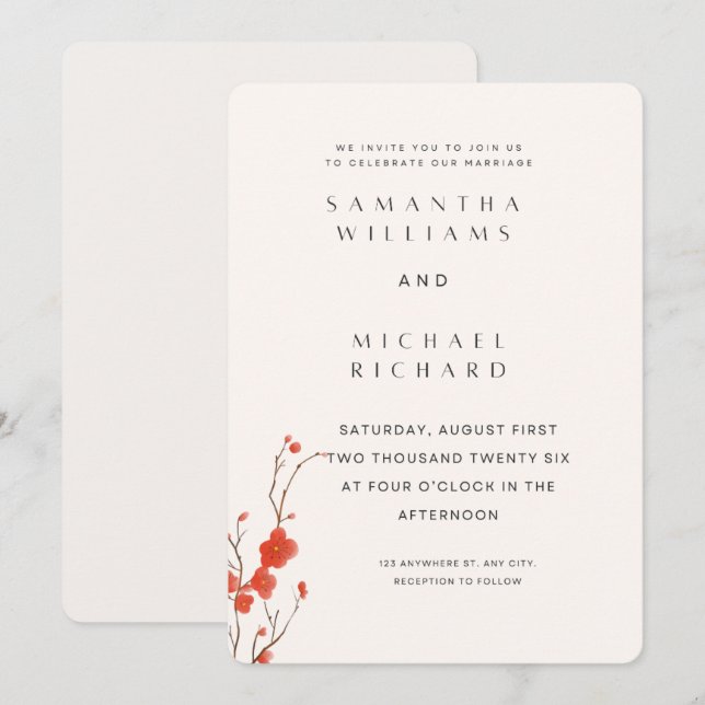 Customizable Watercolor Floral Minimalist Marriage Inbjudningar (Fram/baksida)