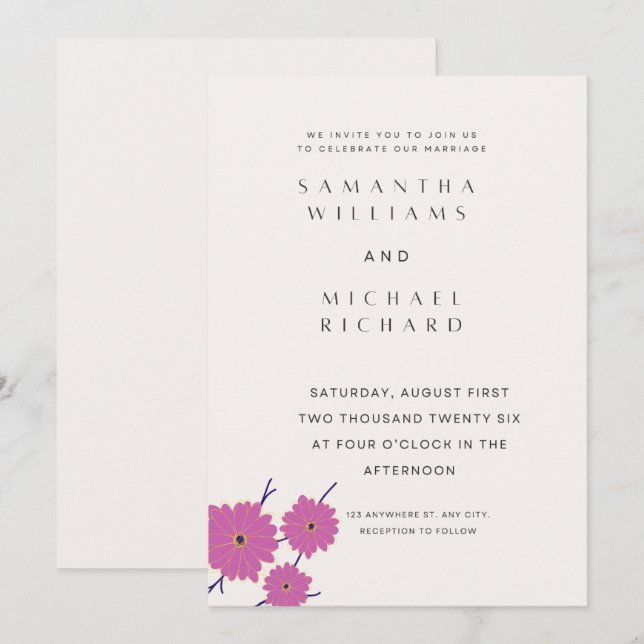 Customizable Watercolor Floral Minimalist Marriage Inbjudningar (Fram/baksida)