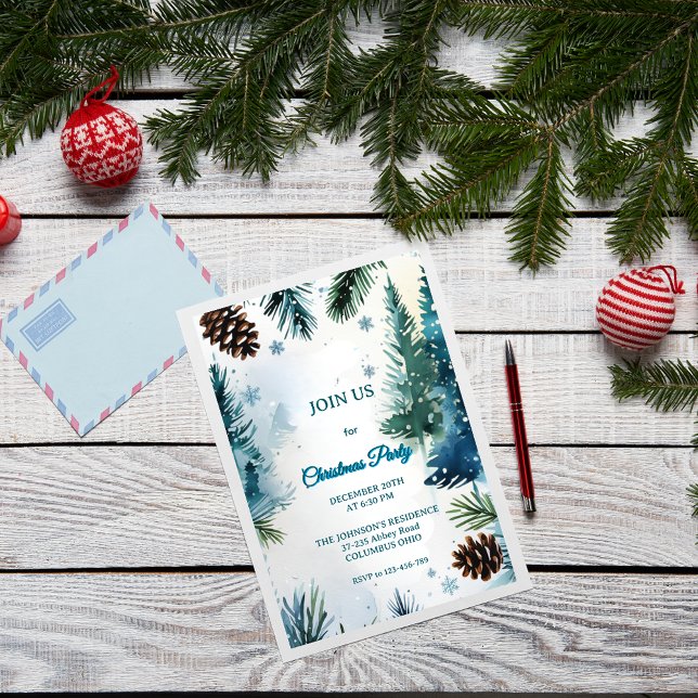 Customizable Watercolor Pine Trees Christmas Inbjudningar (Skapare uppladdad)