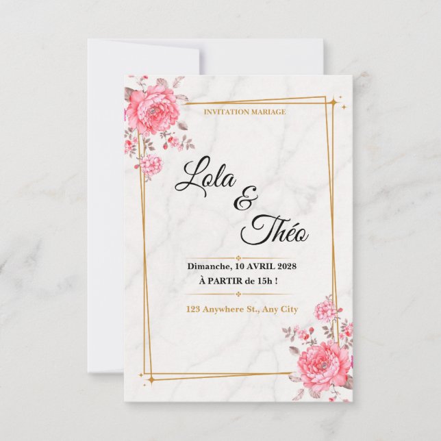 Customizable wedding invitation Template Tack Kort (Framsida)