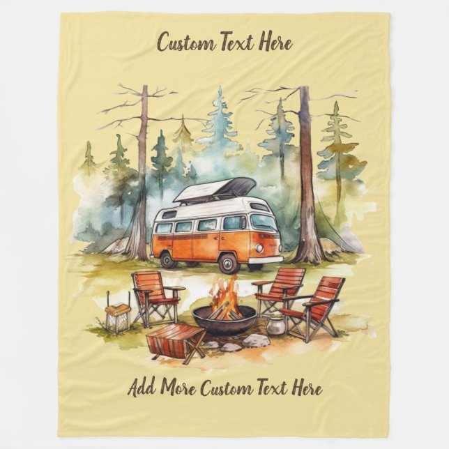 Customize Camper Van Parked In The Woods Camping Fleecefilt (Framsidan)