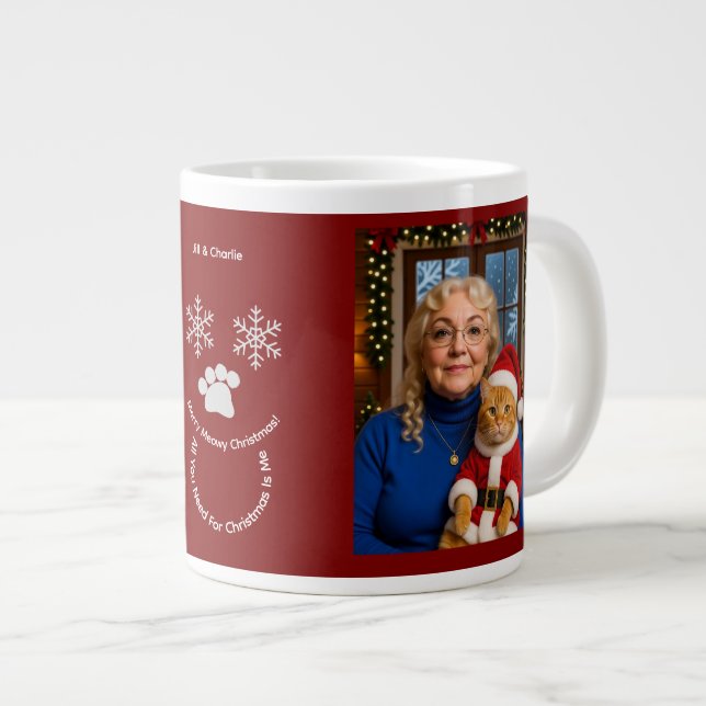 Customize ,Christmas Cat Owner Photo Specialty Mug Jumbo Mugg (Framsida höger)