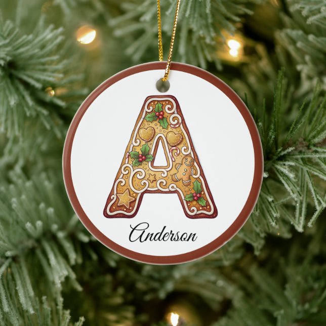 Customize Christmas Gingerbread Letter A Monogram Julgransprydnad Keramik (Träd)