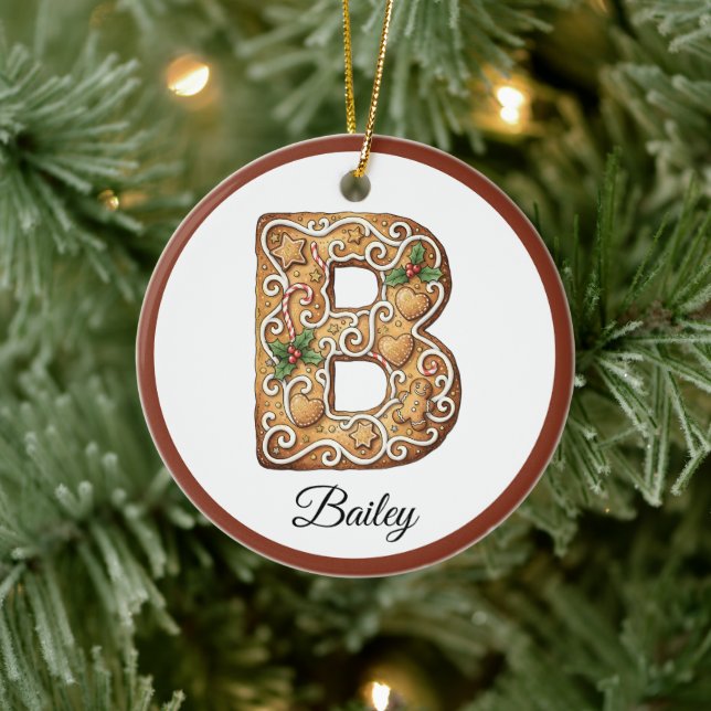 Customize Christmas Gingerbread Letter B Monogram Julgransprydnad Keramik (Träd)