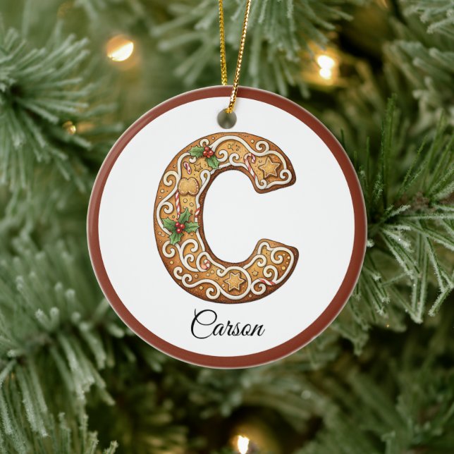 Customize Christmas Gingerbread Letter C Monogram Julgransprydnad Keramik (Träd)