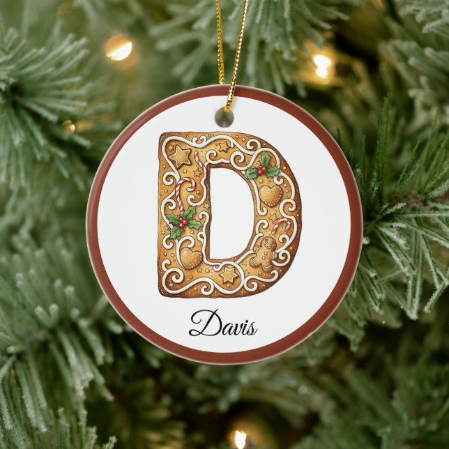 Customize Christmas Gingerbread Letter D Monogram Julgransprydnad Keramik (Träd)